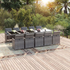 11-tlg. Garten-Essgruppe mit Kissen Poly Rattan Grau