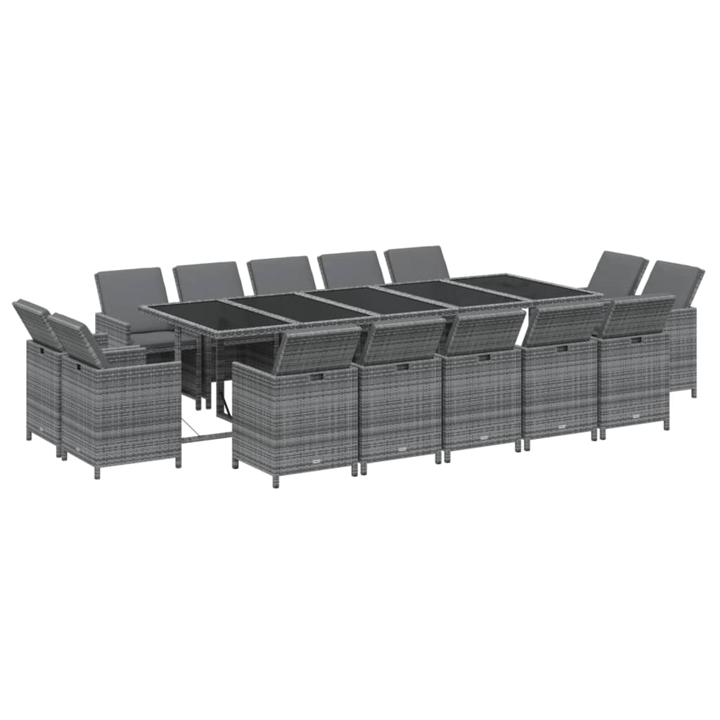 15-tlg. Garten-Essgruppe mit Kissen Poly Rattan Grau