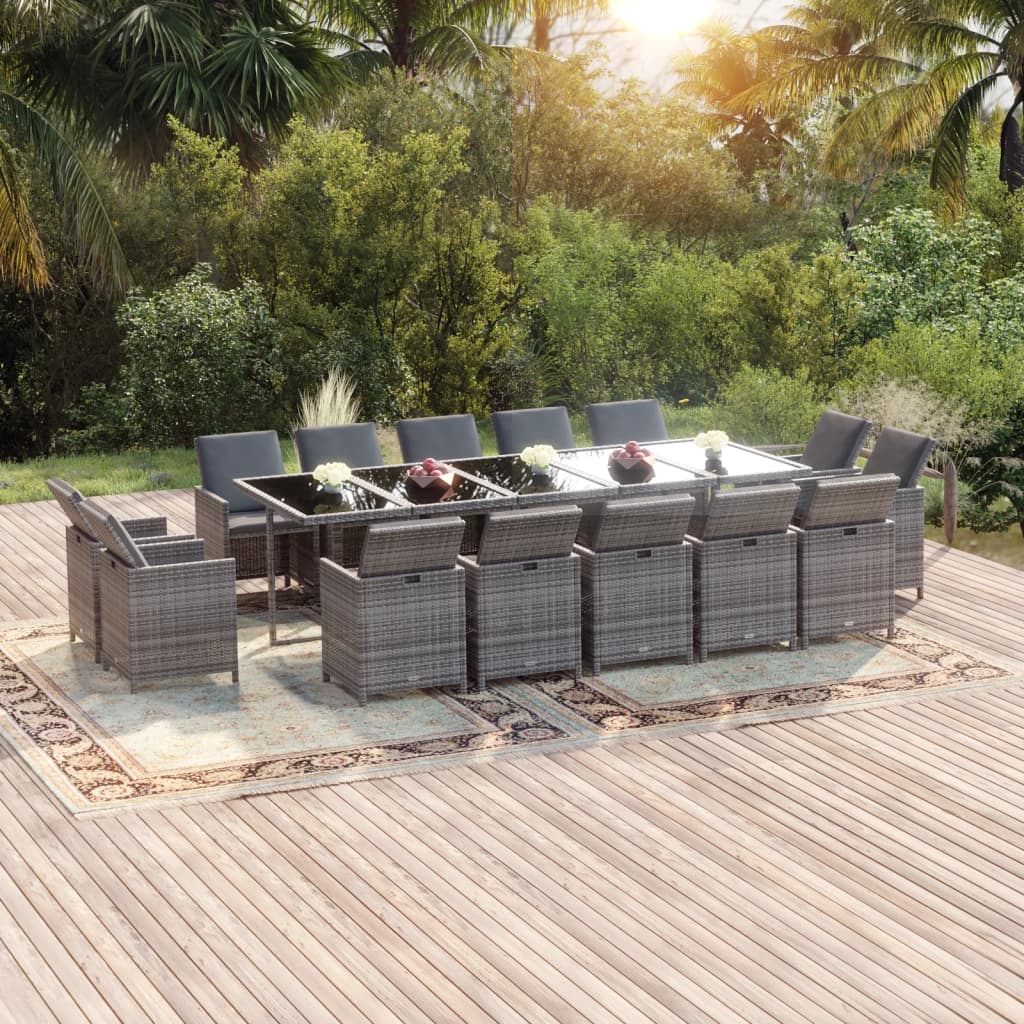 15-tlg. Garten-Essgruppe mit Kissen Poly Rattan Grau