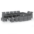 15-tlg. Garten-Essgruppe mit Kissen Poly Rattan Grau