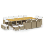 15-tlg. Garten-Essgruppe mit Kissen Poly Rattan Beige