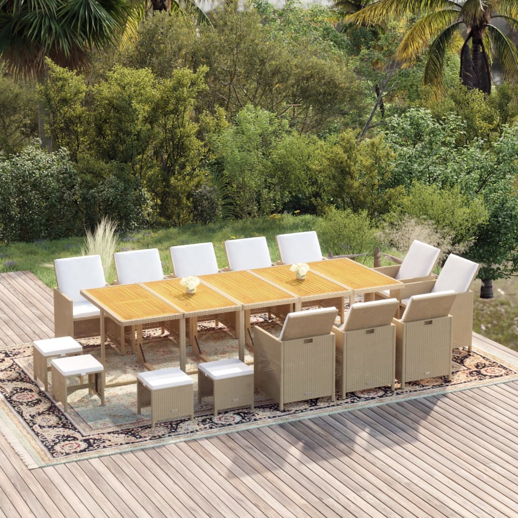 15-tlg. Garten-Essgruppe mit Kissen Poly Rattan Beige