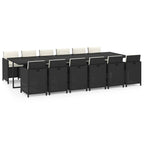 13-tlg. Garten-Essgruppe mit Kissen Poly Rattan Schwarz