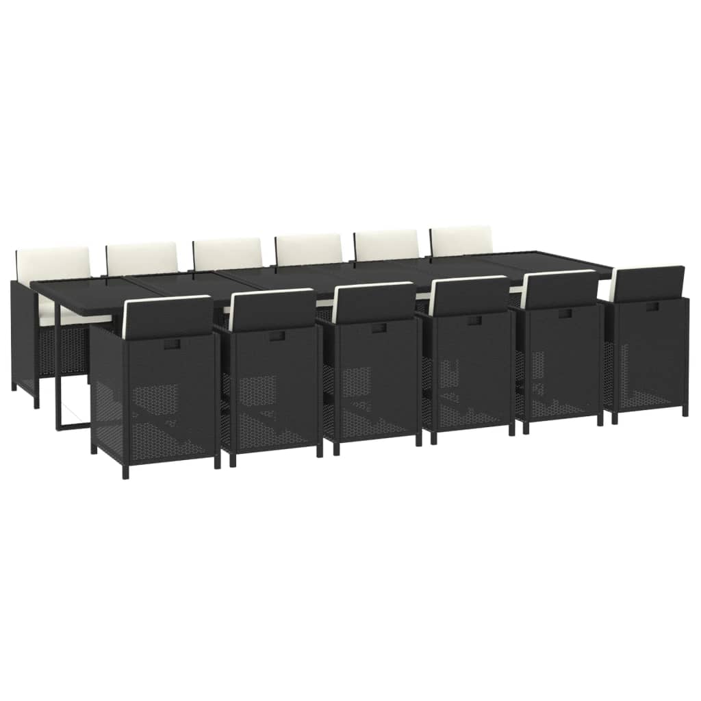 13-tlg. Garten-Essgruppe mit Kissen Poly Rattan Schwarz