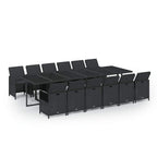 13-tlg. Garten-Essgruppe mit Kissen Poly Rattan Schwarz