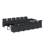 13-tlg. Garten-Essgruppe mit Kissen Poly Rattan Schwarz