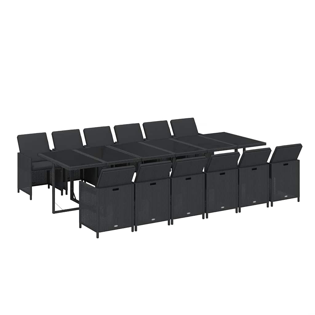 13-tlg. Garten-Essgruppe mit Kissen Poly Rattan Schwarz