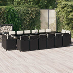 17-tlg. Garten-Essgruppe mit Kissen Poly Rattan Schwarz