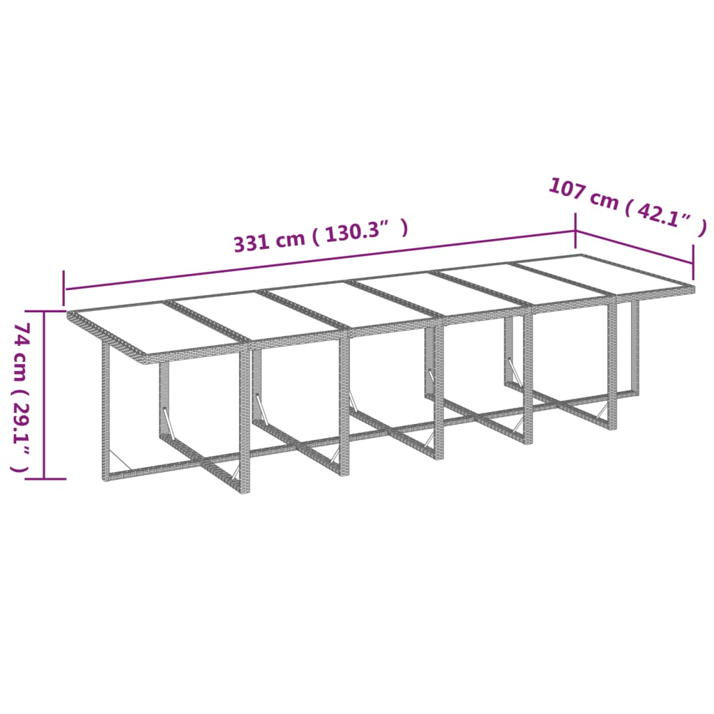 13-tlg. Garten-Essgruppe mit Kissen Poly Rattan Grau