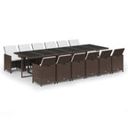 13-tlg. Garten-Essgruppe mit Kissen Poly Rattan Braun