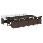 13-tlg. Garten-Essgruppe mit Kissen Poly Rattan Braun