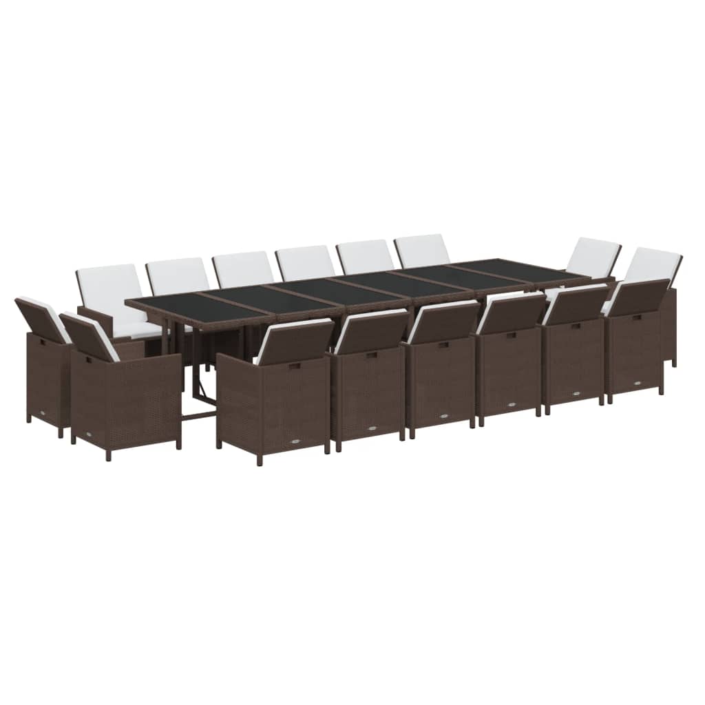 17-tlg. Garten-Essgruppe mit Kissen Poly Rattan Braun