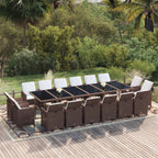 17-tlg. Garten-Essgruppe mit Kissen Poly Rattan Braun
