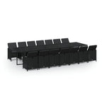 15-tlg. Garten-Essgruppe mit Kissen Poly Rattan Schwarz