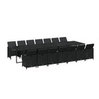15-tlg. Garten-Essgruppe mit Kissen Poly Rattan Schwarz