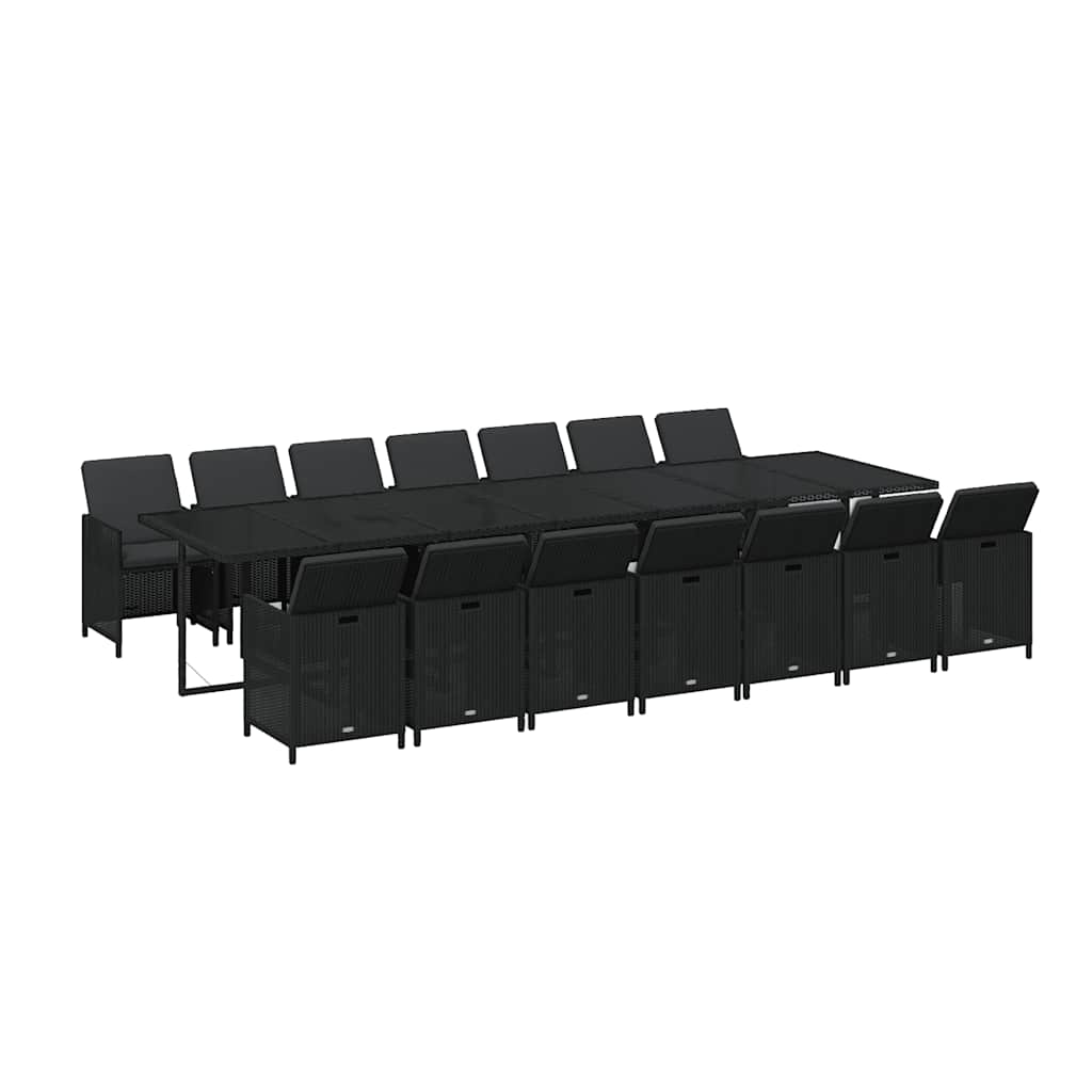 15-tlg. Garten-Essgruppe mit Kissen Poly Rattan Schwarz