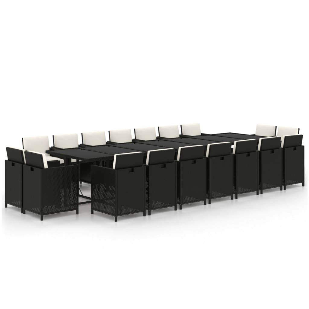 19-tlg. Garten-Essgruppe mit Kissen Poly Rattan Schwarz