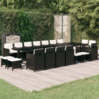 19-tlg. Garten-Essgruppe mit Kissen Poly Rattan Schwarz