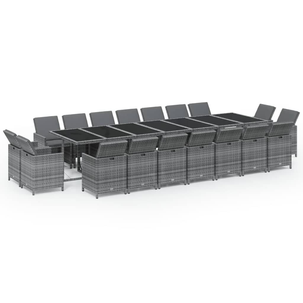 19-tlg. Garten-Essgruppe mit Kissen Poly Rattan Grau