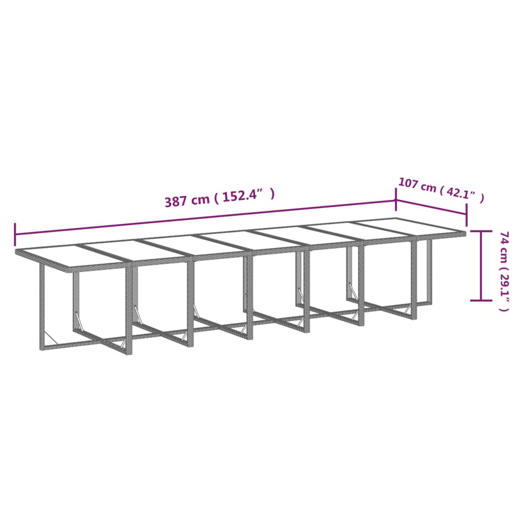 19-tlg. Garten-Essgruppe mit Kissen Poly Rattan Grau