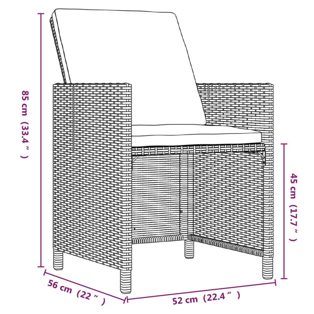 15-tlg. Garten-Essgruppe mit Kissen Schwarz Poly Rattan