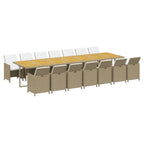 15-tlg. Garten-Essgruppe mit Kissen Beige Poly Rattan