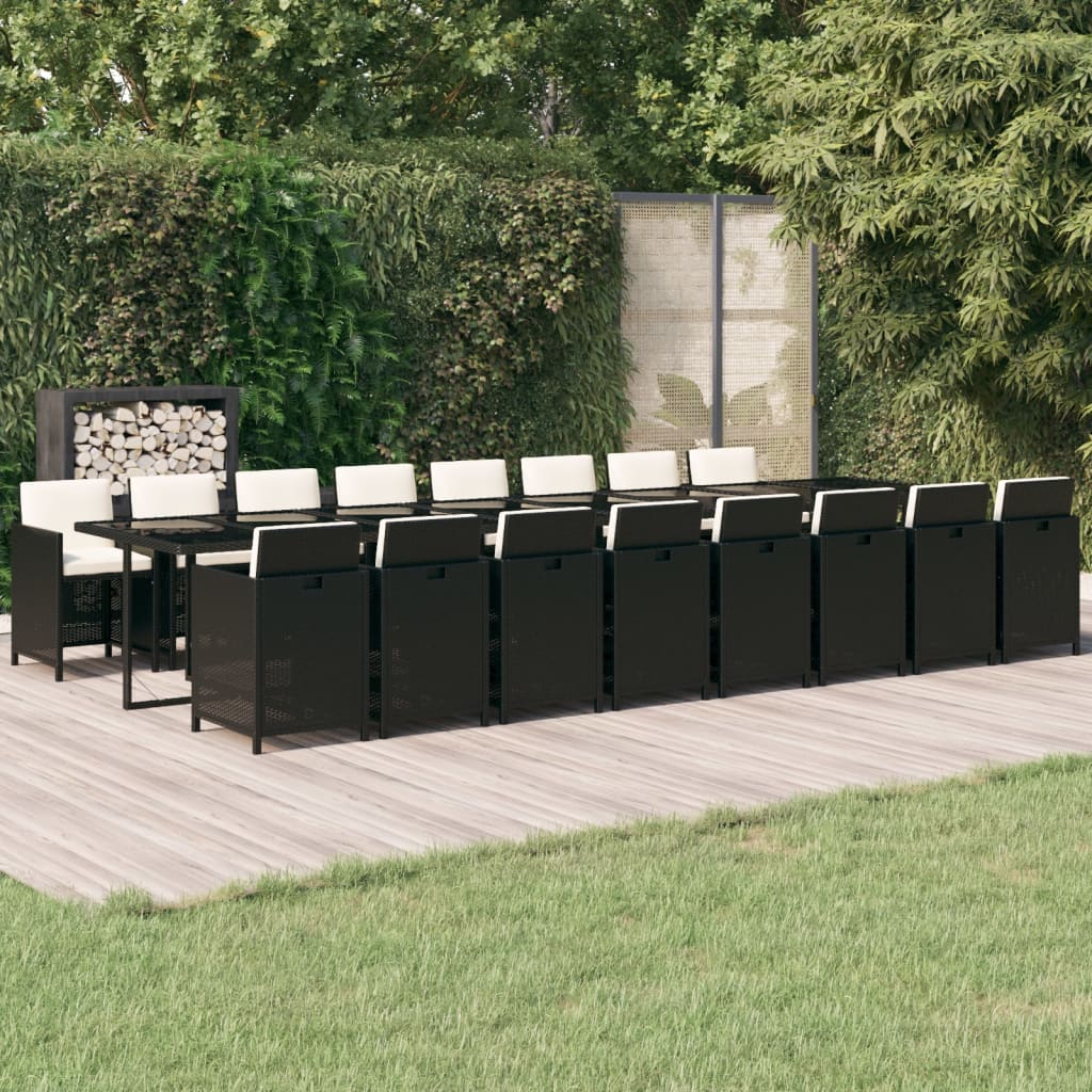 17-tlg. Garten-Essgruppe mit Kissen Schwarz Poly Rattan