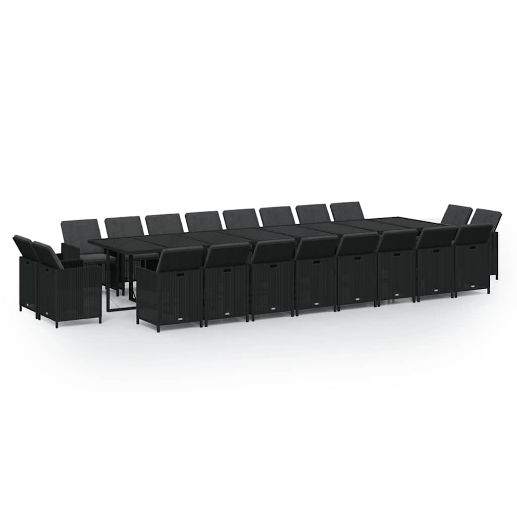 21-tlg. Garten-Essgruppe mit Kissen Poly Rattan Schwarz