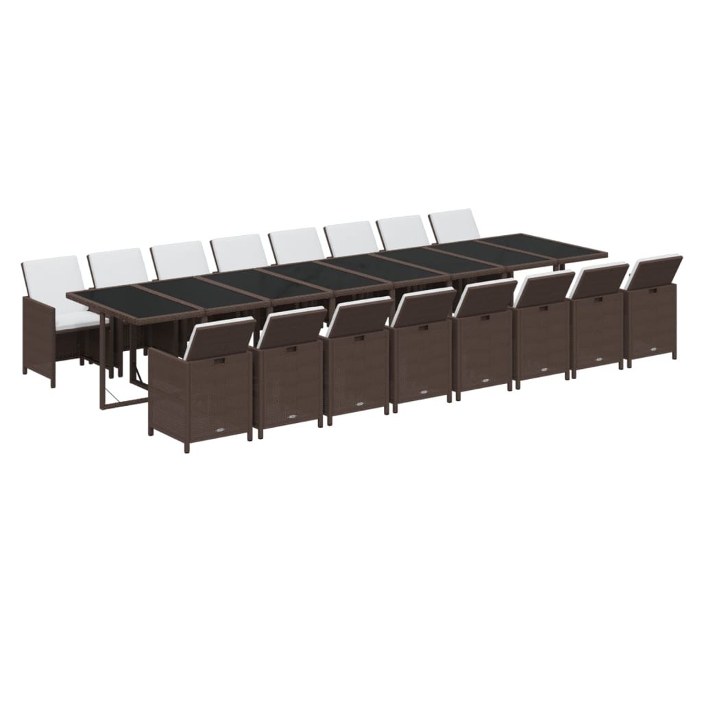 17-tlg. Garten-Essgruppe mit Kissen Braun Poly Rattan