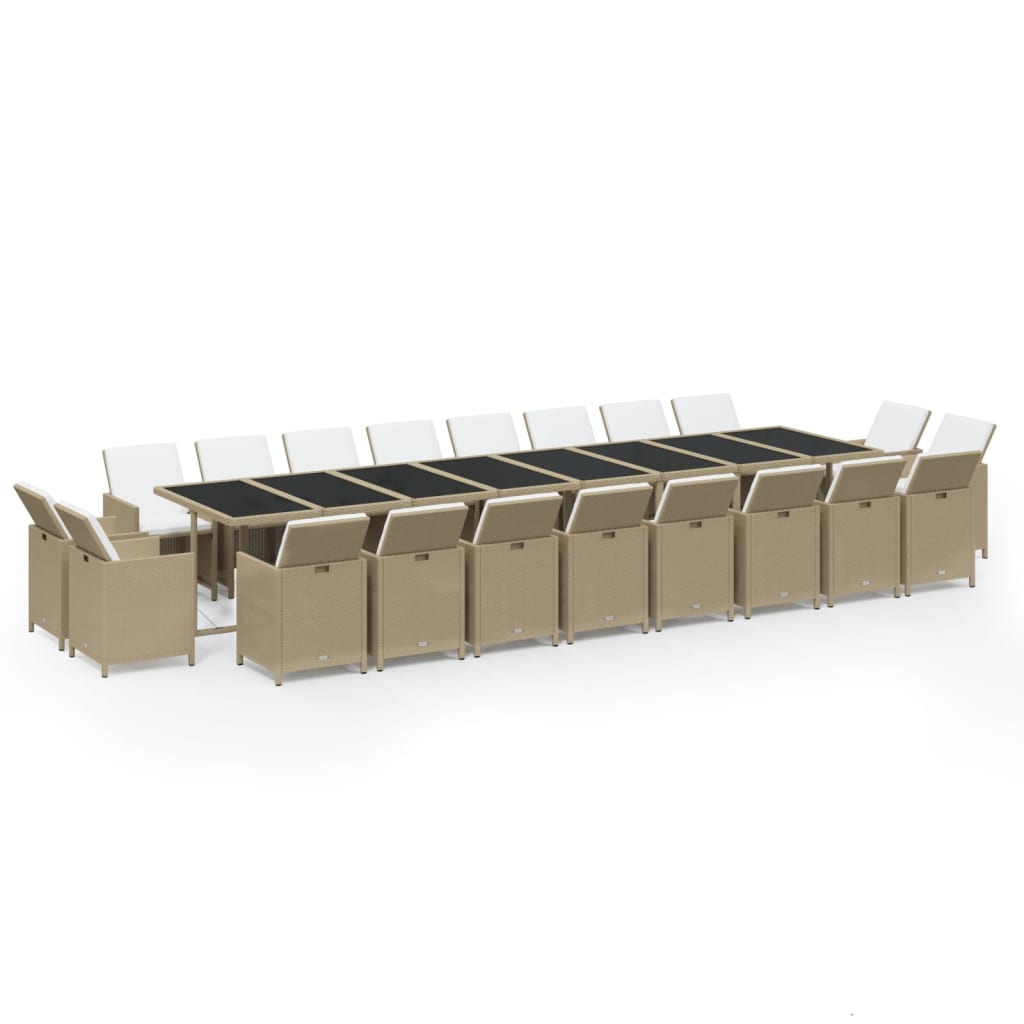 21-tlg. Garten-Essgruppe mit Kissen Poly Rattan Beige