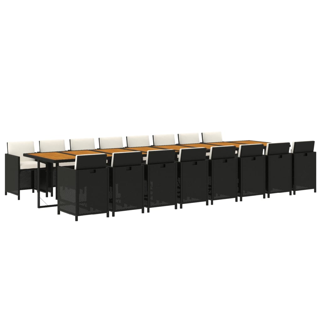 17-tlg. Garten-Essgruppe mit Kissen Schwarz Poly Rattan
