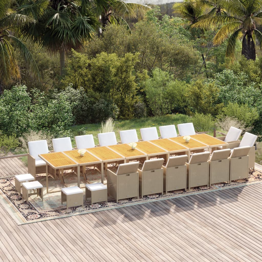 21-tlg. Garten-Essgruppe mit Kissen Poly Rattan Beige