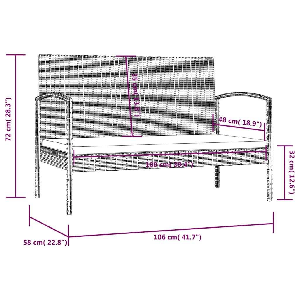 8-tlg. Garten-Lounge-Set mit Auflagen Poly Rattan Schwarz