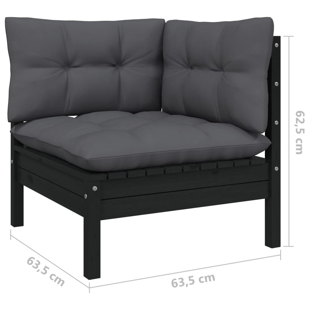 3-tlg. Garten-Lounge-Set mit Anthrazit Kissen Kiefernholz