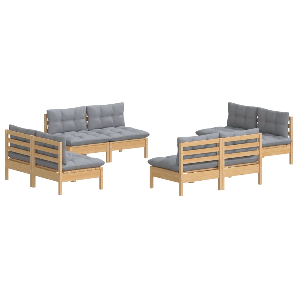 8-tlg. Garten-Lounge-Set mit Grauen Kissen Kiefernholz