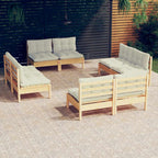 8-tlg. Garten-Lounge-Set mit Creme Kissen Kiefernholz
