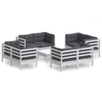 9-tlg. Garten-Lounge-Set mit Anthrazit Kissen Kiefernholz