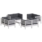 9-tlg. Garten-Lounge-Set mit Anthrazit Kissen Kiefernholz