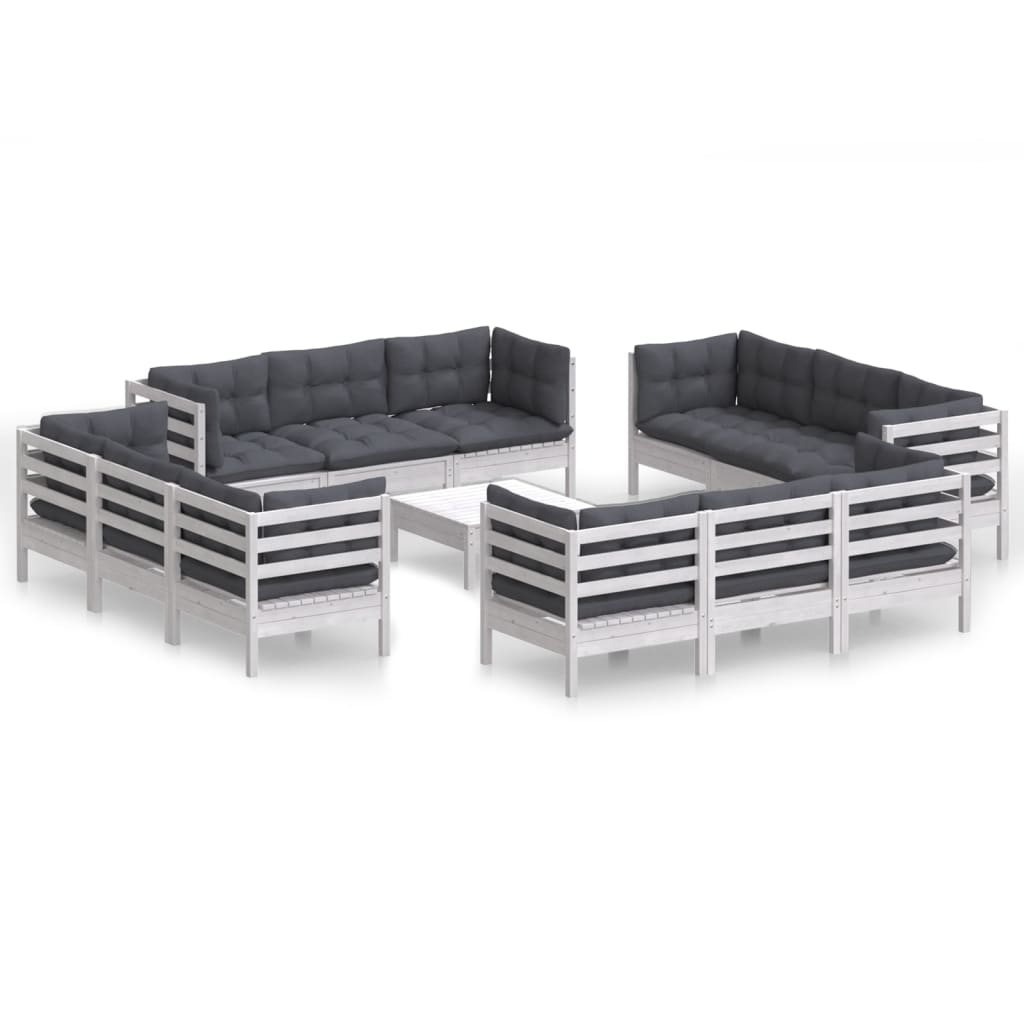 13-tlg. Garten-Lounge-Set mit Anthrazit Kissen Kiefernholz