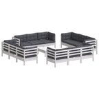 13-tlg. Garten-Lounge-Set mit Anthrazit Kissen Kiefernholz