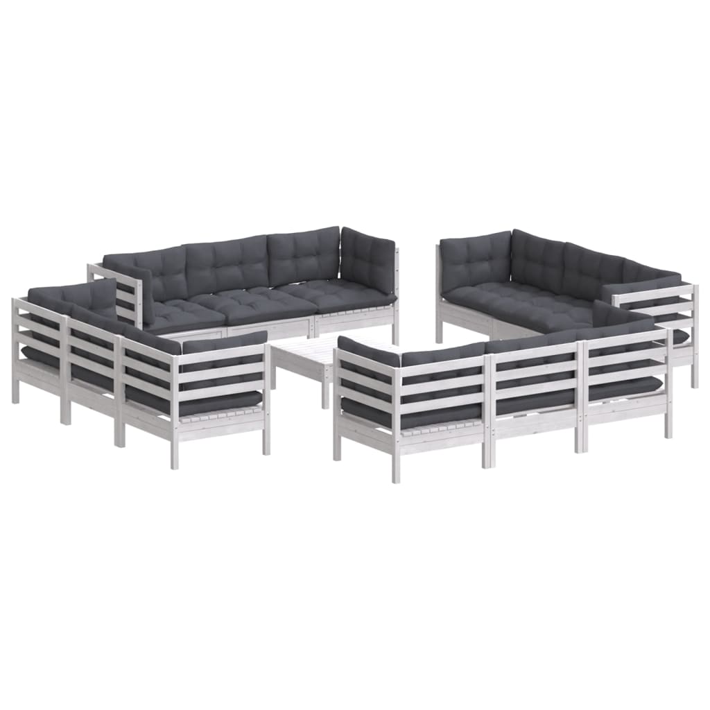 13-tlg. Garten-Lounge-Set mit Anthrazit Kissen Kiefernholz