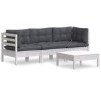 4-tlg. Garten-Lounge-Set mit Anthrazit Kissen Kiefernholz