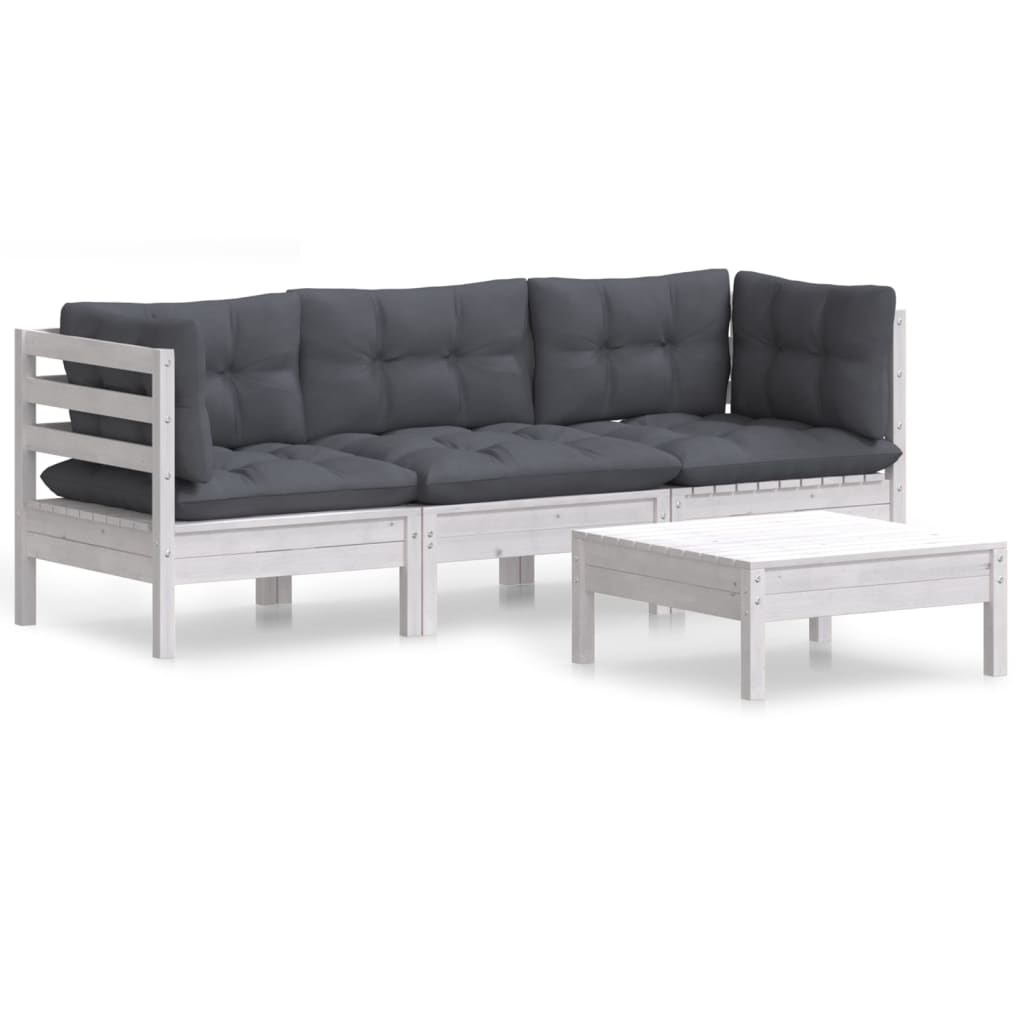 4-tlg. Garten-Lounge-Set mit Anthrazit Kissen Kiefernholz