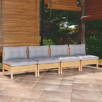 4-Sitzer-Gartensofa mit Grauen Kissen Massivholz Kiefer