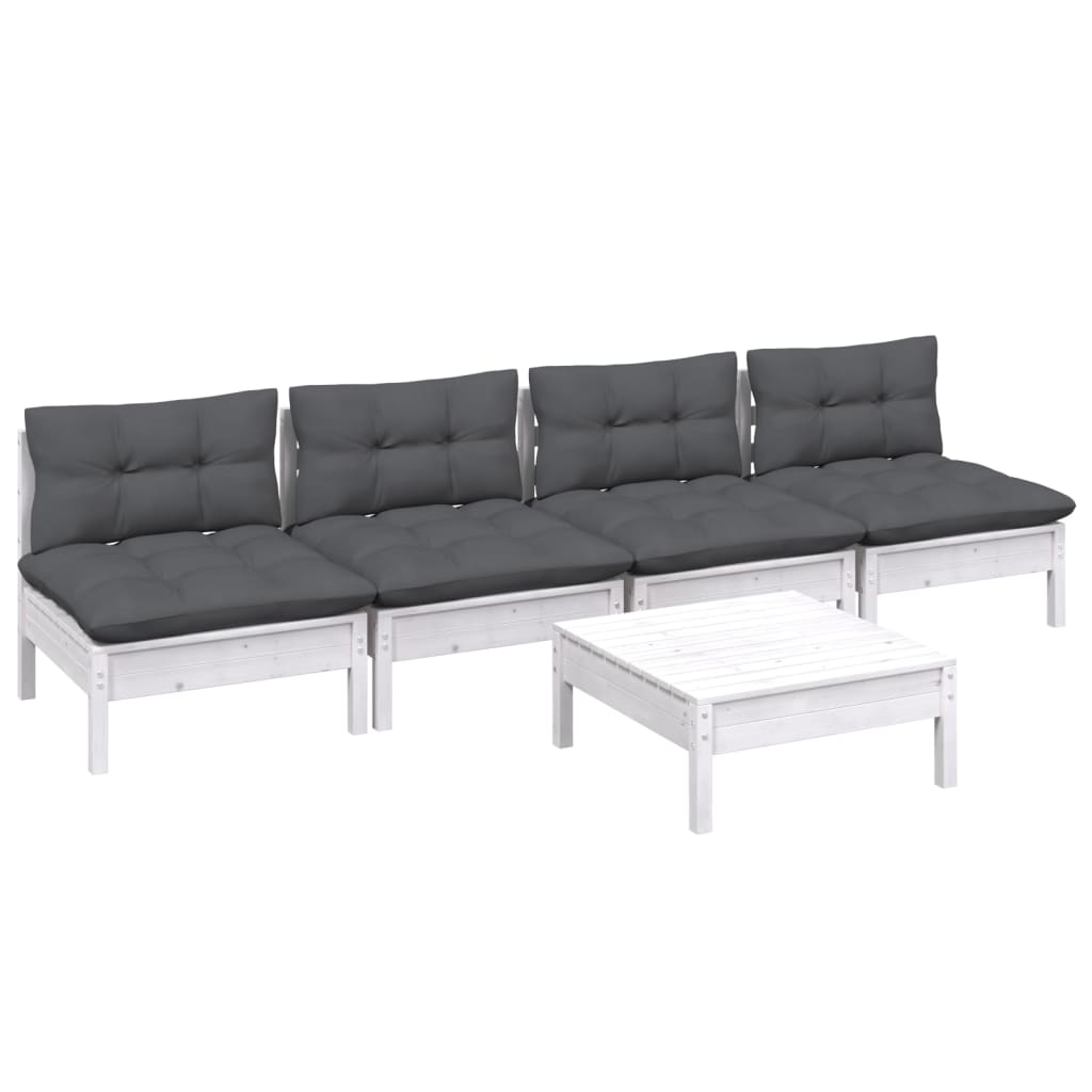 5-tlg. Garten-Lounge-Set mit Anthrazit Kissen Kiefernholz