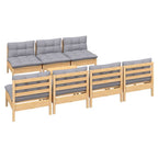 8-tlg. Garten-Lounge-Set mit Grauen Kissen Kiefernholz