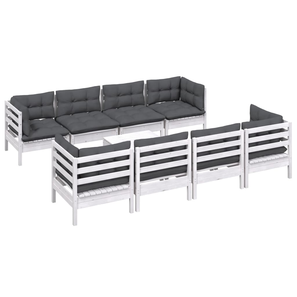 9-tlg. Garten-Lounge-Set mit Kissen Kiefer Massivholz