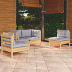 4-tlg. Garten-Lounge-Set mit Grauen Kissen Kiefer Massivholz