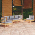 5-tlg. Garten-Lounge-Set mit Grauen Kissen Kiefer Massivholz