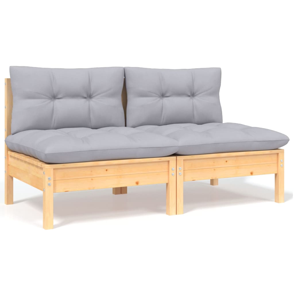 6-tlg. Garten-Lounge-Set mit Grauen Kissen Kiefer Massivholz